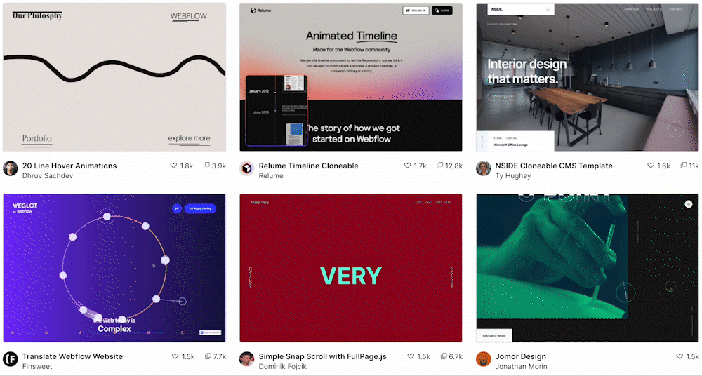 Animation websites built by the Webflow community