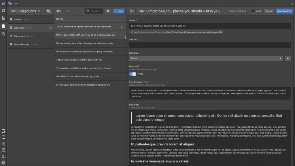 Webflow CMS interface: Is Webflow the best CMS choice for seamless content management?