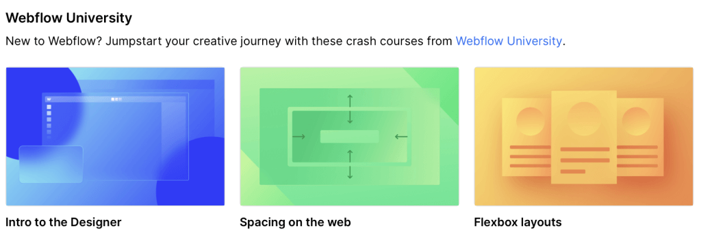 Webflow University courses for learning Webflow basics